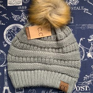 Gray C.C beanie with faux fur top